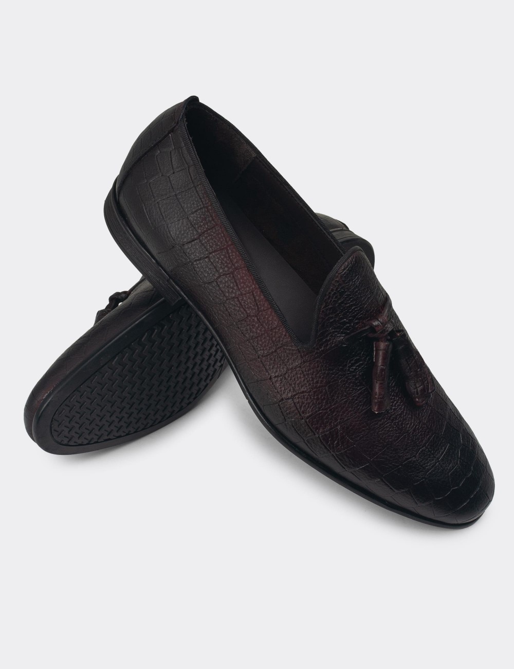 Burgundy Leather Loafers - 01702MBRDC03