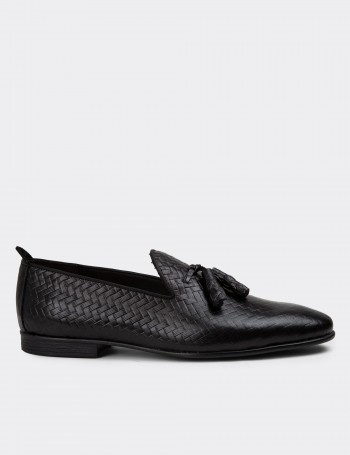 Black Leather Loafers - 01702MSYHC21