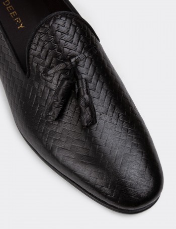 Black Leather Loafers - 01702MSYHC21