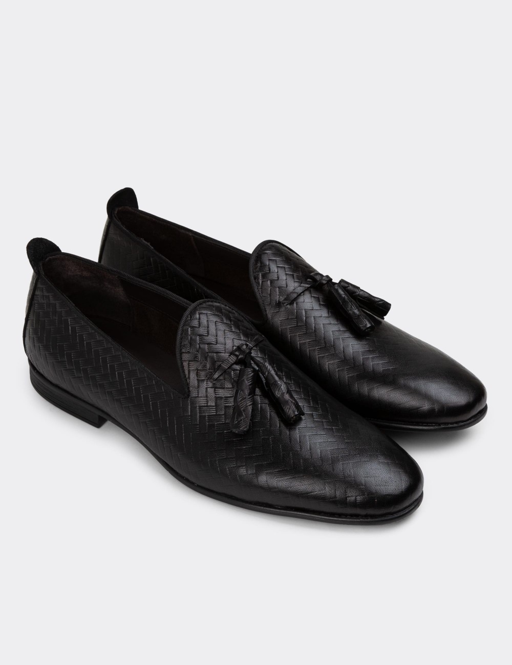 Black Leather Loafers - 01702MSYHC21