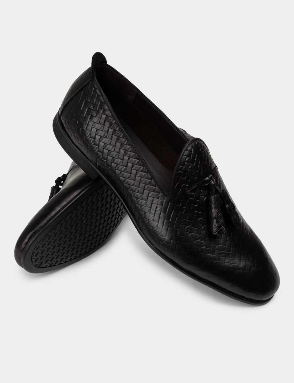 Black Leather Loafers - 01702MSYHC21