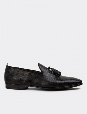 Black Leather Loafers - 01702MSYHC24