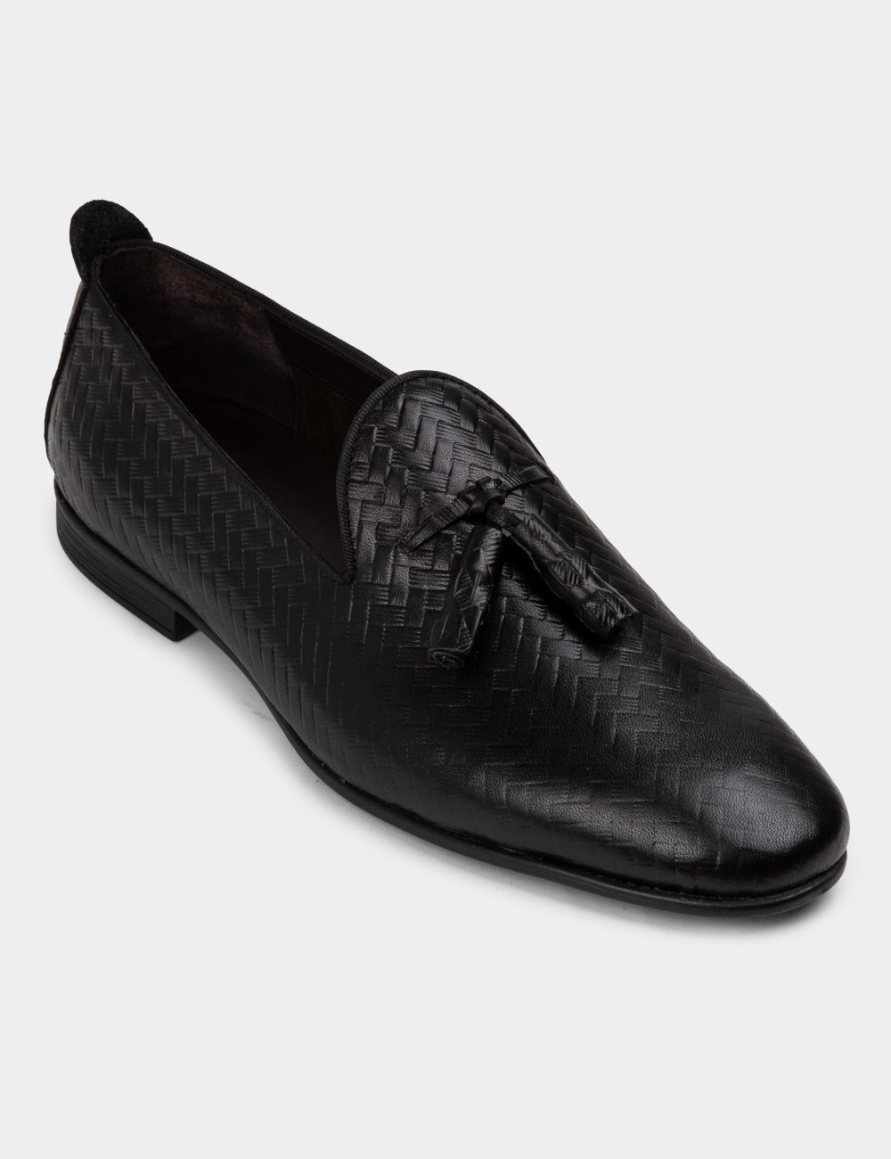 Black Leather Loafers - 01702MSYHC21