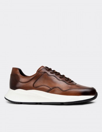 Brown Leather Sneakers - 01725MKHVE01