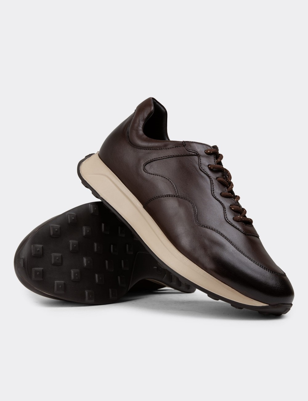 Brown Leather Sneakers - 01725MKHVE03