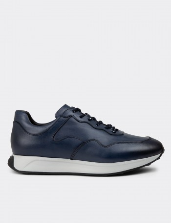 Navy Leather Sneakers - 01725MLCVE06