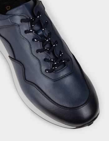 Navy Leather Sneakers - 01725MLCVE06