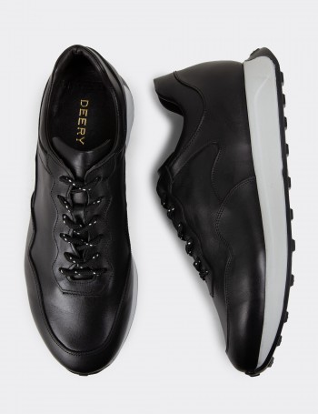 Black Leather Sneakers - 01725MSYHE05