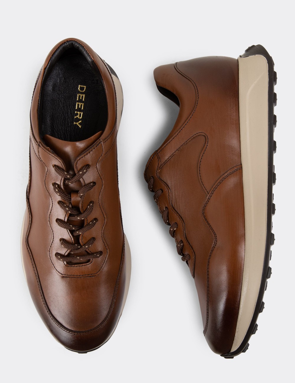 Tan Leather Sneakers - 01725MTBAE02