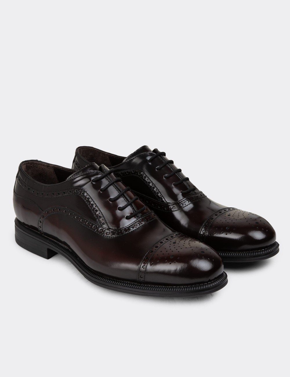 Burgundy Leather Classic Shoes - 01813MBRDC01