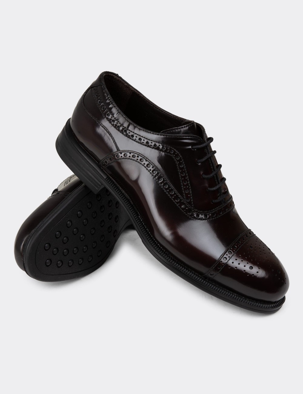 Burgundy Leather Classic Shoes - 01813MBRDC01