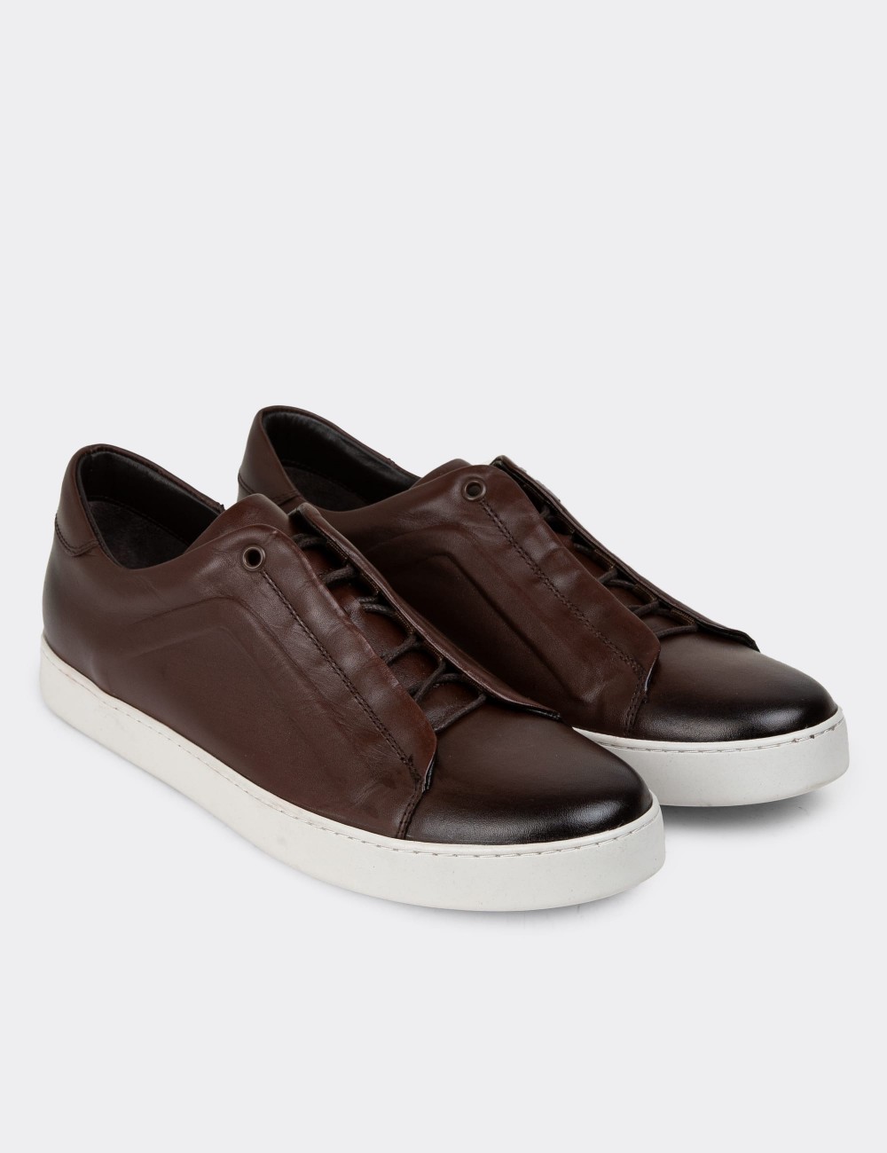 Brown Leather Sneakers - 01831MKHVC01