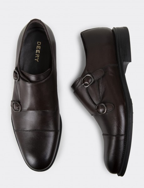 Brown Leather Double Monk-Strap Classic Shoes