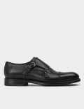 Black Leather Double Monk-Strap Classic Shoes