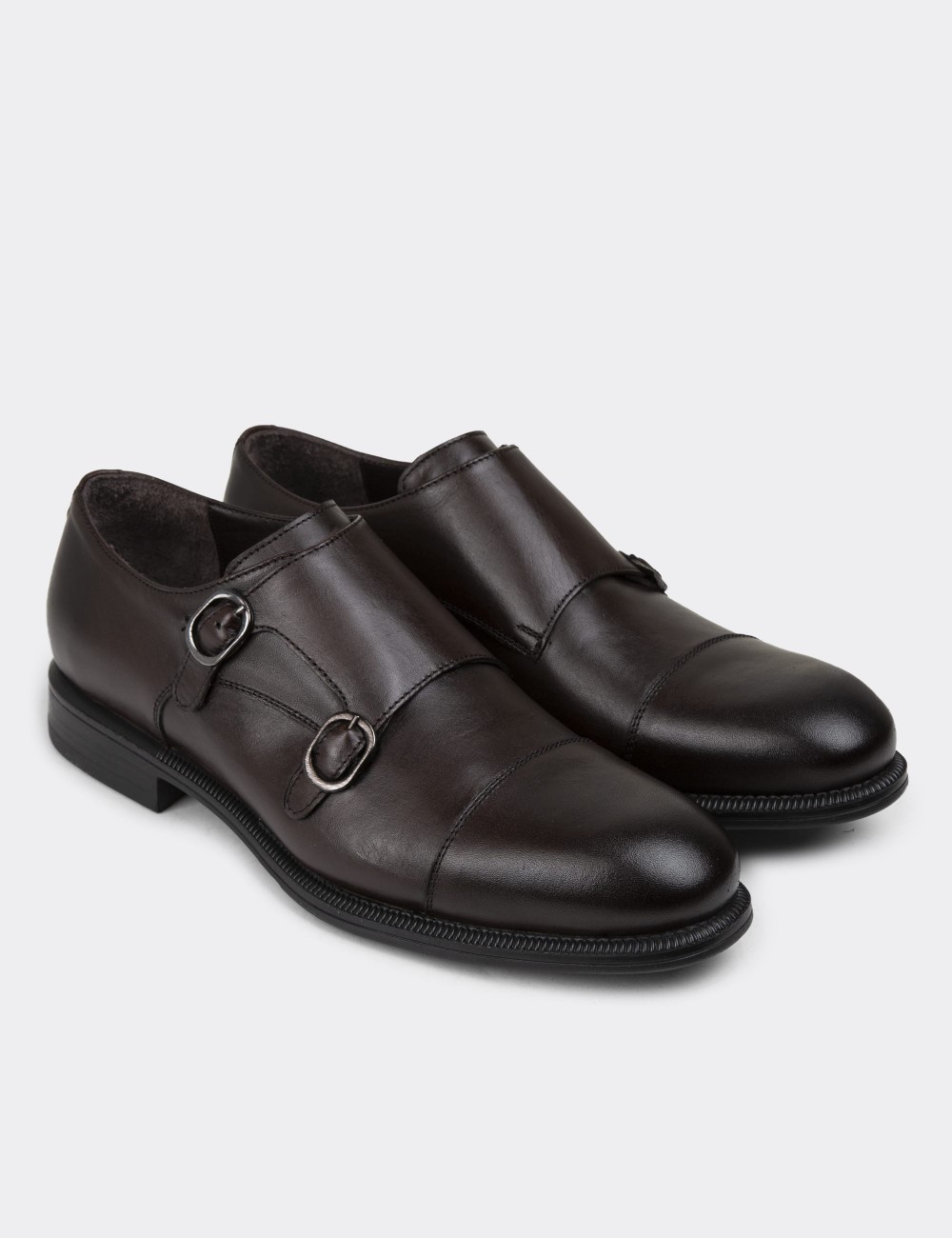 Brown Leather Double Monk-Strap Classic Shoes - 01838MKHVC01