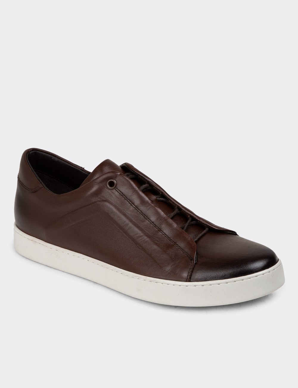 Brown Leather Sneakers - 01831MKHVC01