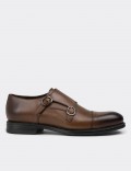 Tan Leather Double Monk-Strap Classic Shoes