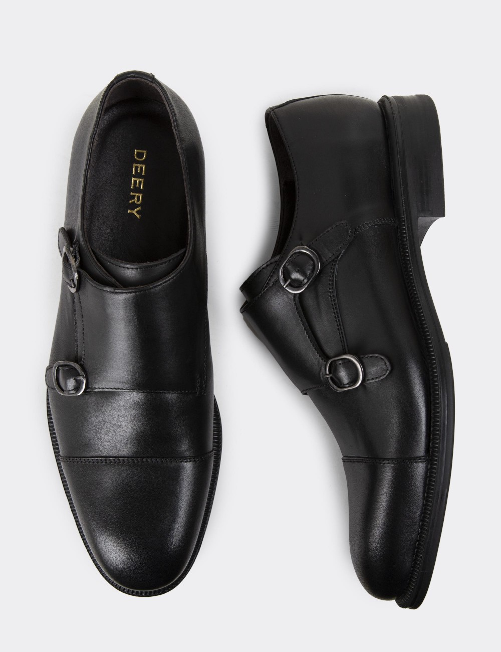 Black Leather Double Monk-Strap Classic Shoes - 01838MSYHC01