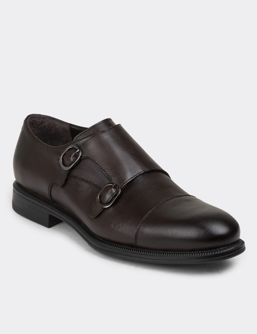 Brown Leather Double Monk-Strap Classic Shoes - 01838MKHVC01
