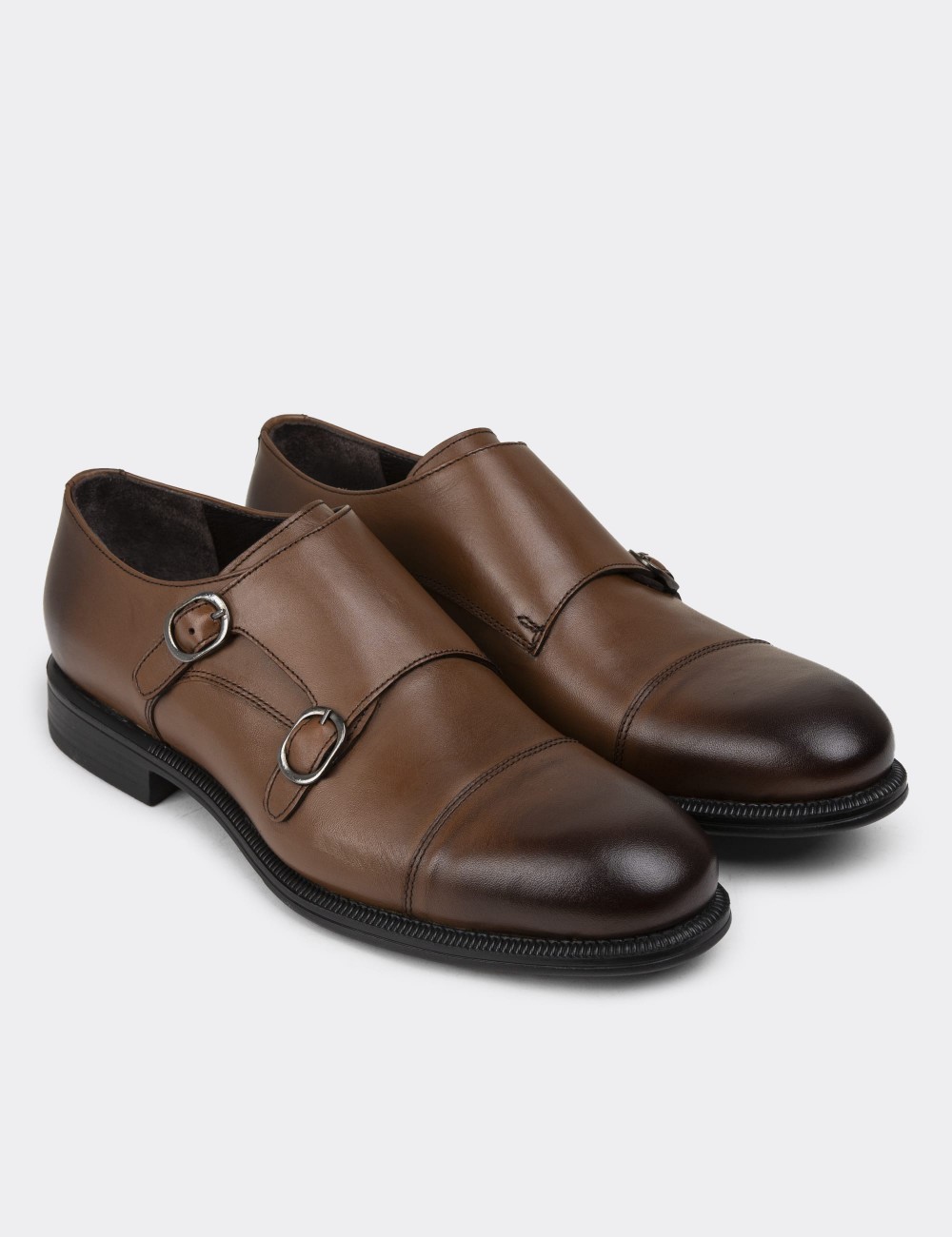 Tan Leather Double Monk-Strap Classic Shoes - 01838MTBAC01