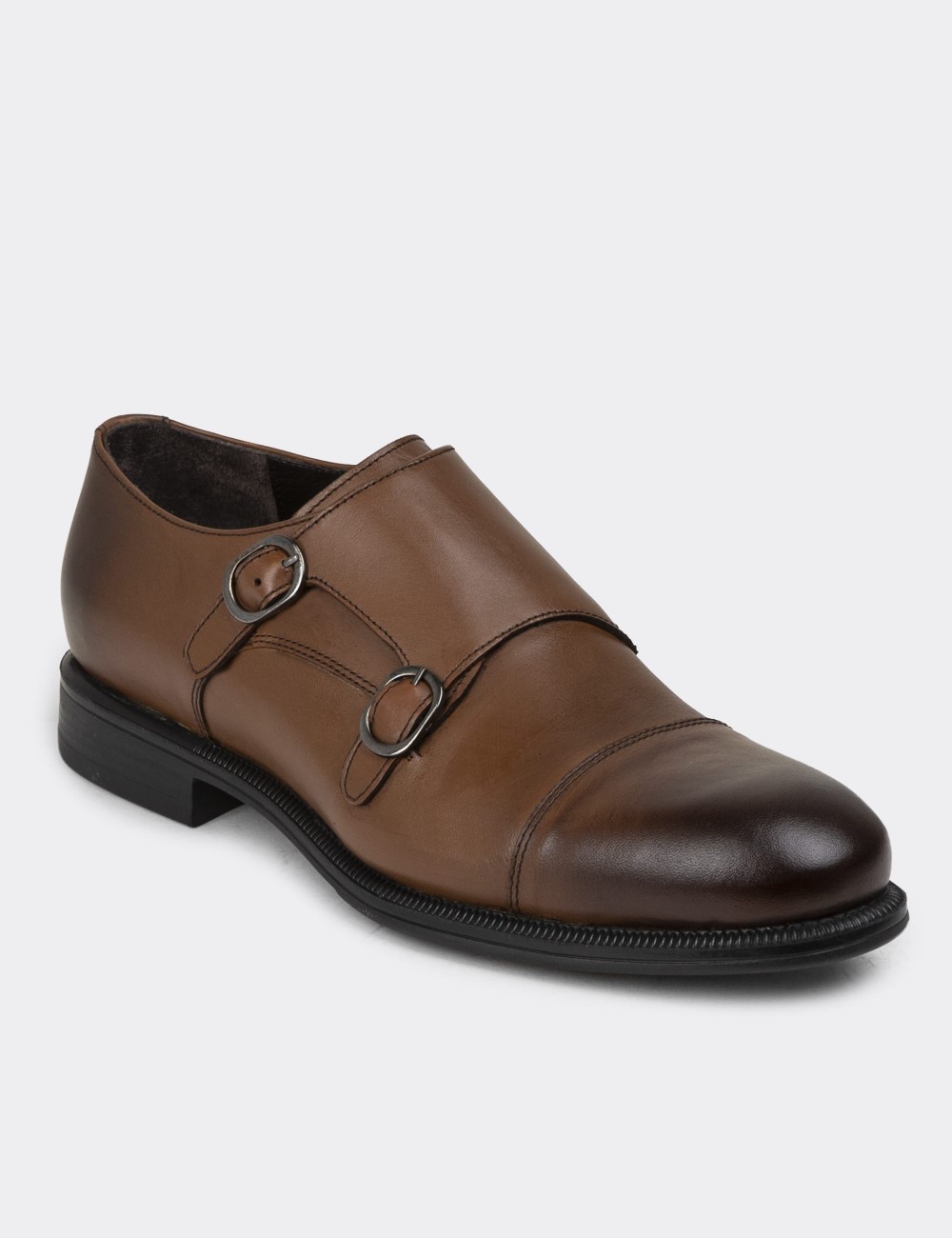 Tan Leather Double Monk-Strap Classic Shoes - 01838MTBAC01