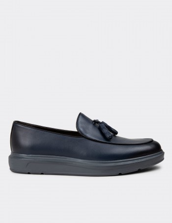 Blue Leather Comfort Loafers - 01840MMVIP04