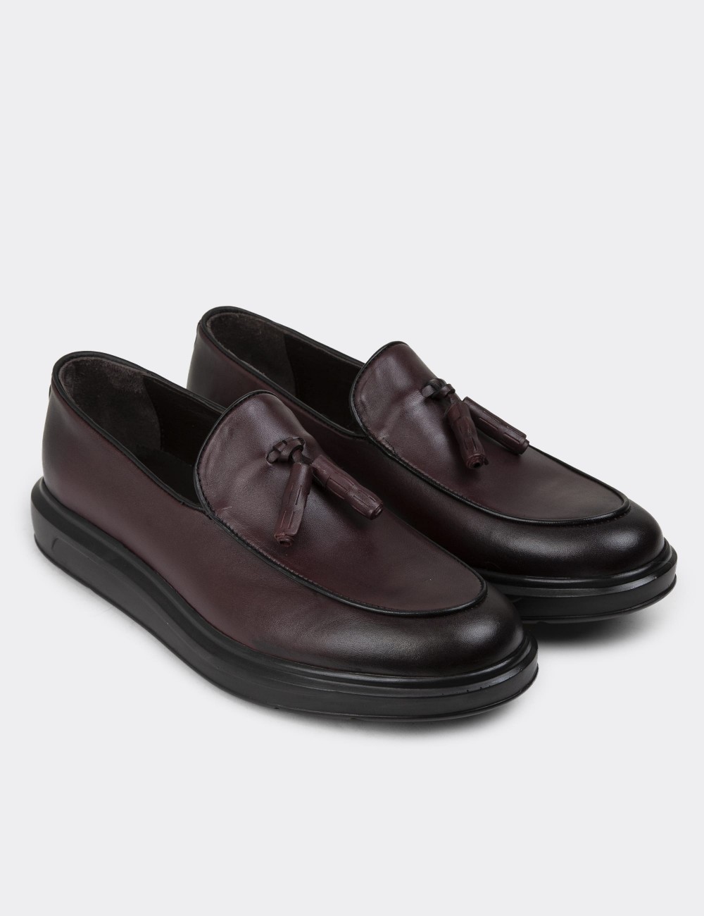 Burgundy Leather Comfort Loafers - 01840MBRDP02