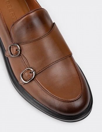 Brown Leather Double Monk-Strap Loafers - 01843MKHVP01