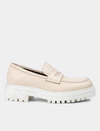 Beige Leather Loafers - 01903ZBEJE01