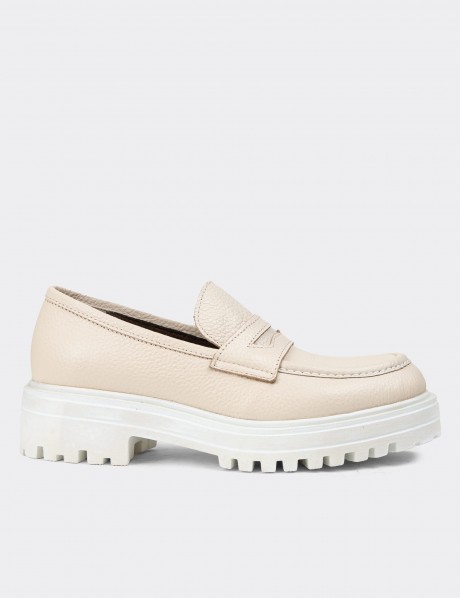 Beige Leather Loafers