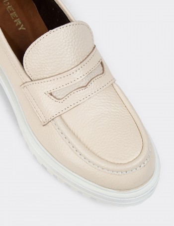 Beige Leather Loafers - 01903ZBEJE01