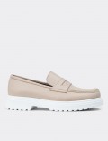 Beige Leather Loafers