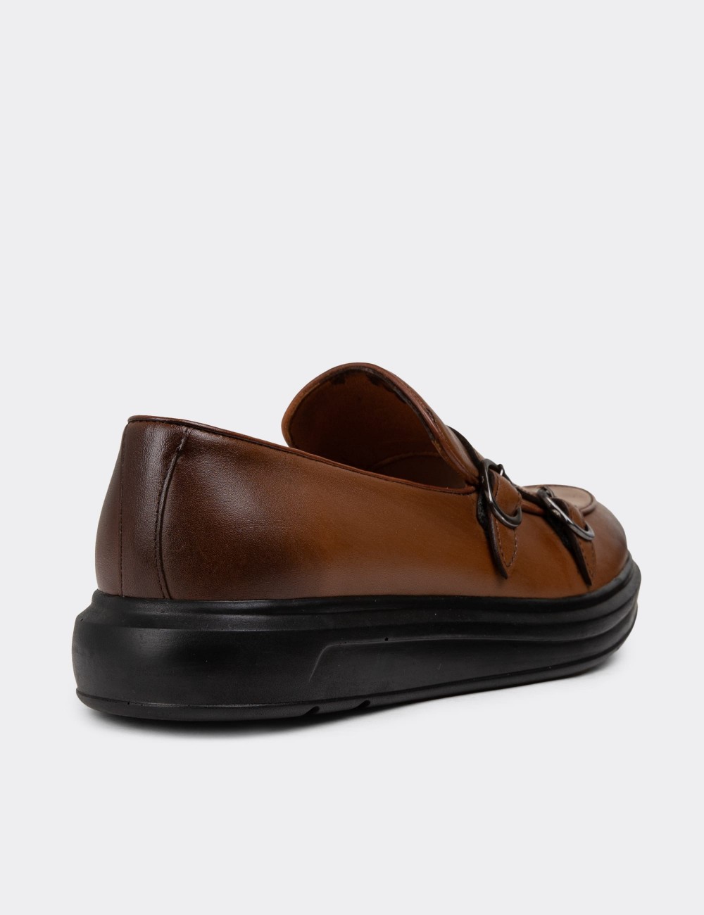 Brown Leather Double Monk-Strap Loafers - 01843MKHVP01