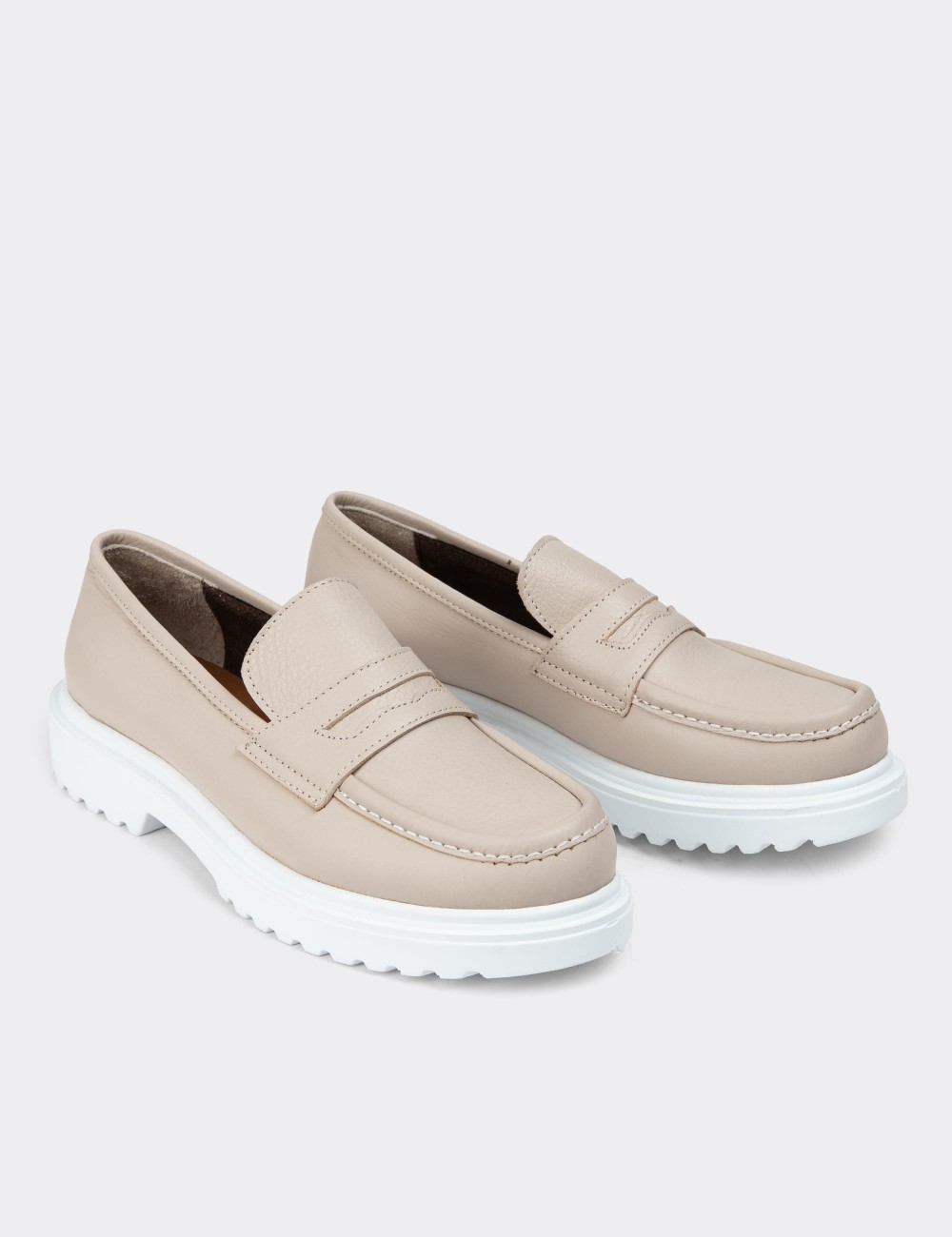 Beige Leather Loafers - 01903ZBEJP03