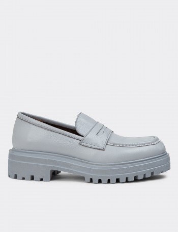 Gray Leather Loafers - 01903ZGRIP02