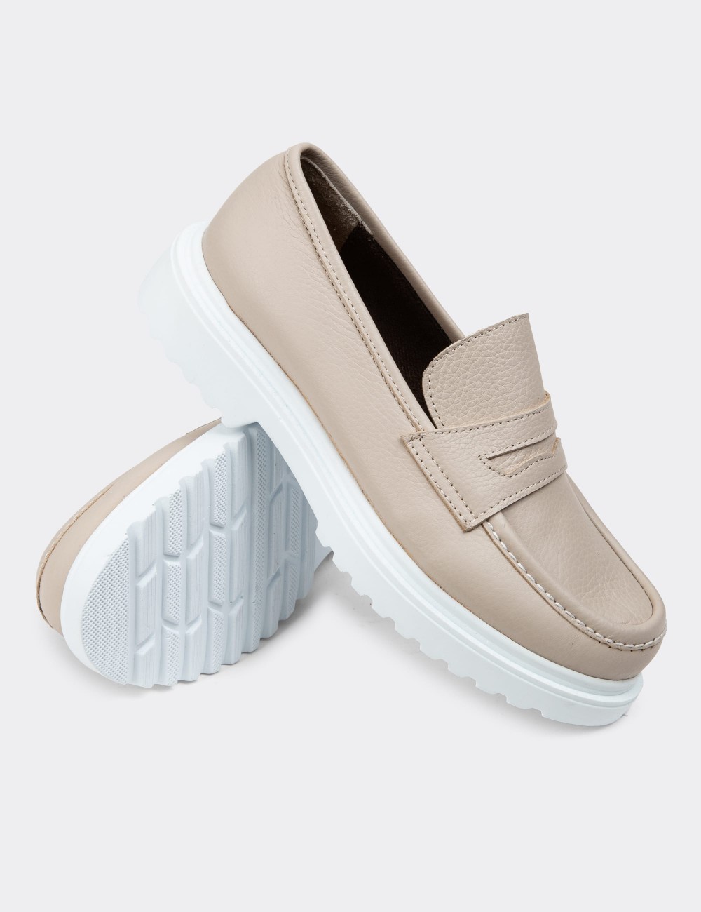 Beige Leather Loafers - 01903ZBEJP03