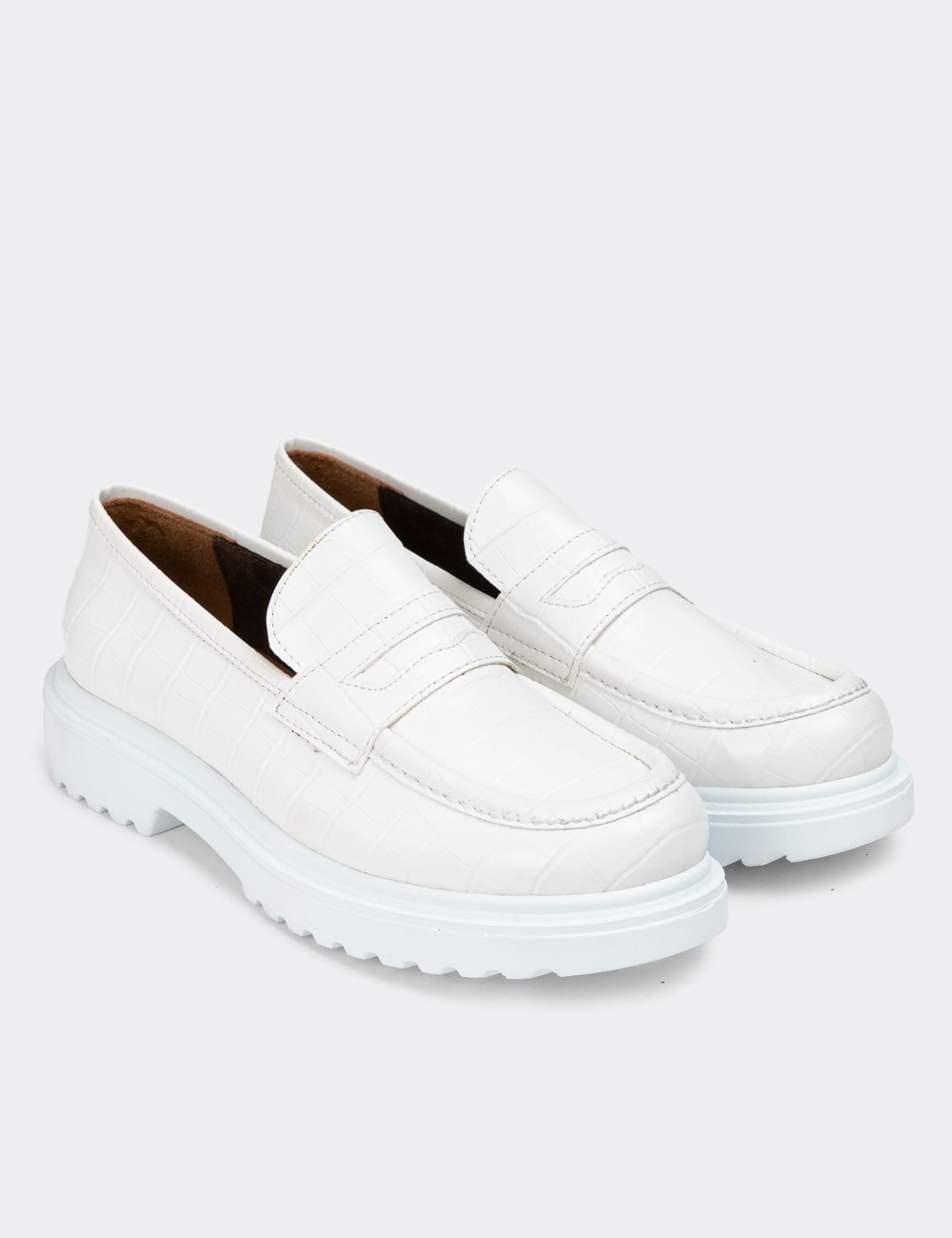 White Leather Loafers - 01903ZBYZP02