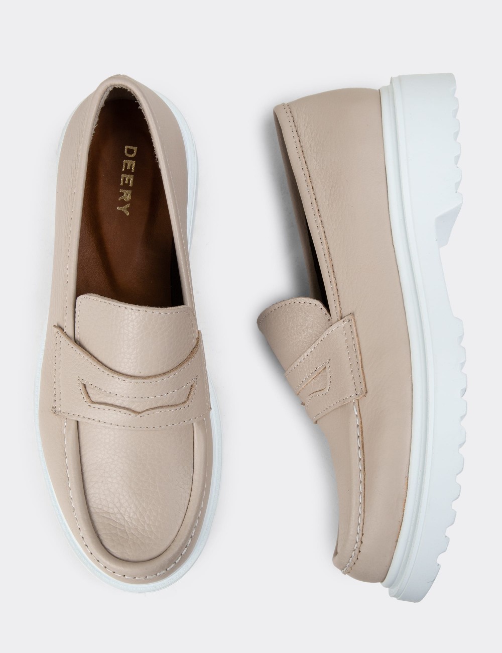 Beige Leather Loafers - 01903ZBEJP03