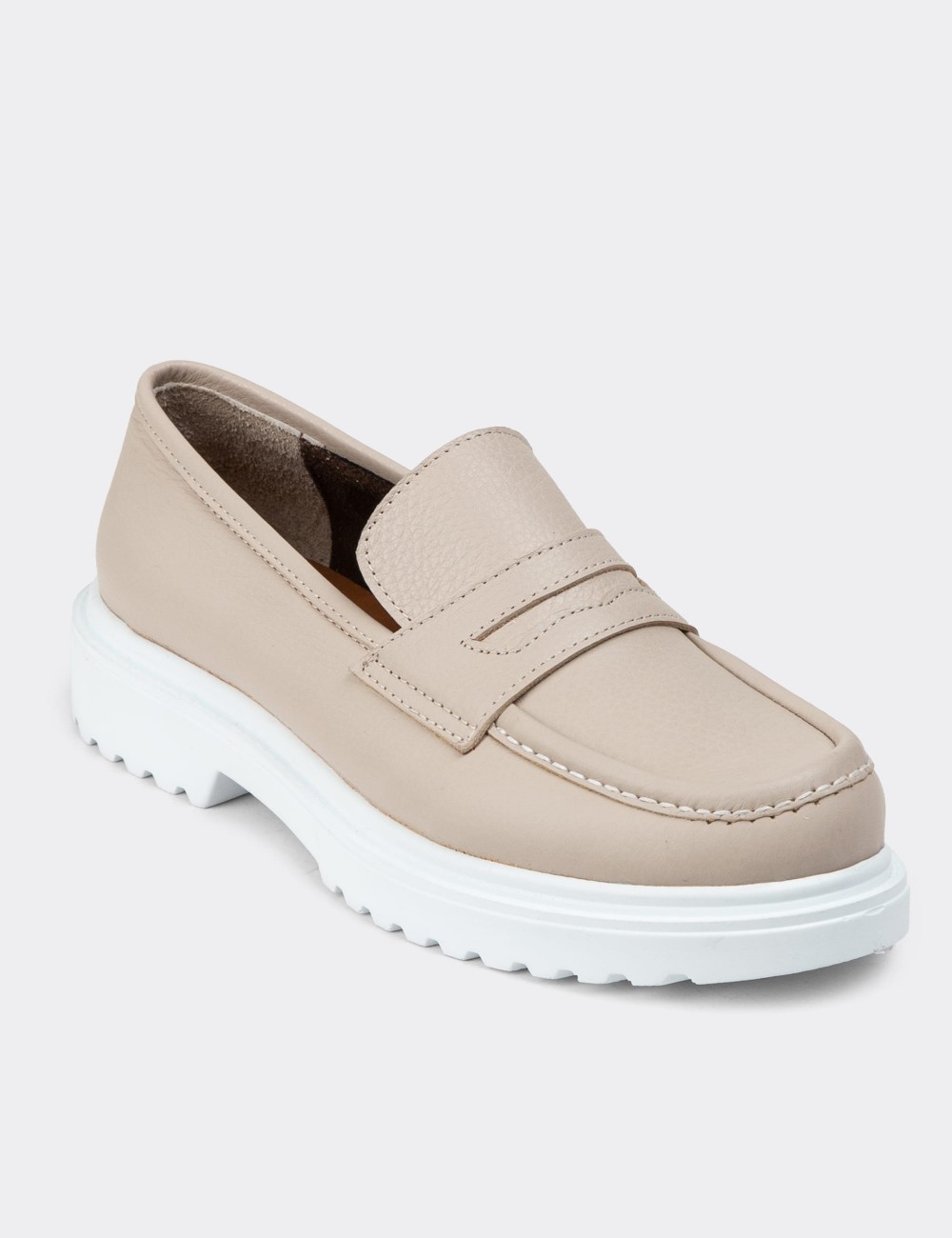 Beige Leather Loafers - 01903ZBEJP03