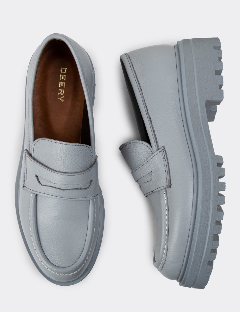 Gray Leather Loafers - 01903ZGRIP02