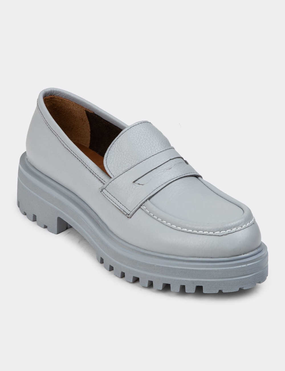 Gray Leather Loafers - 01903ZGRIP02