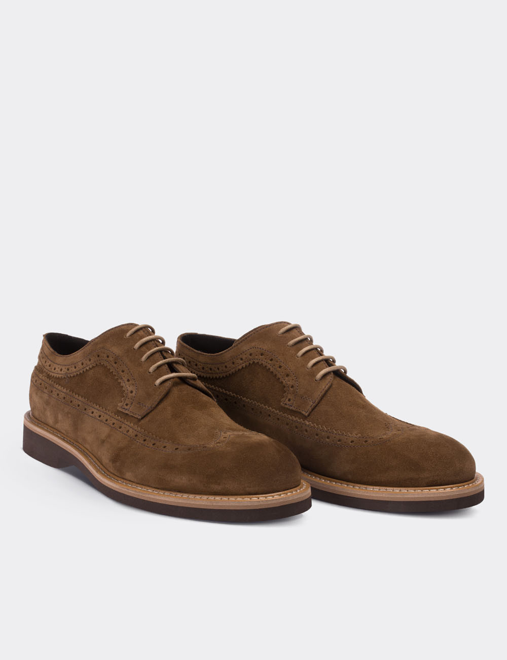 Brown Suede Leather Lace-up Shoes - 01293MKHVE19