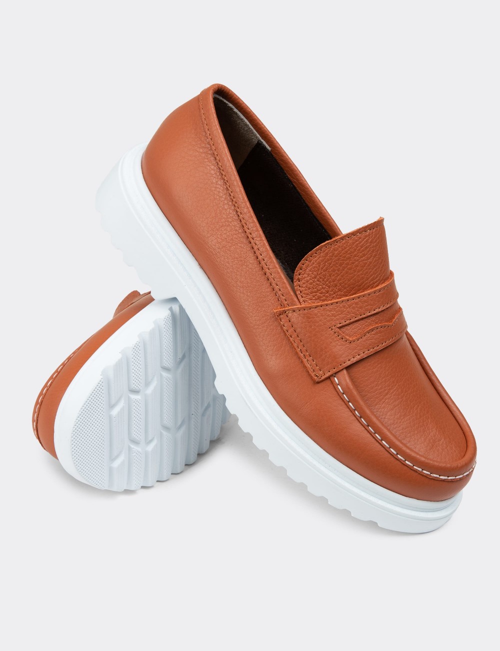 Orange Leather Loafers - 01903ZTRCP02