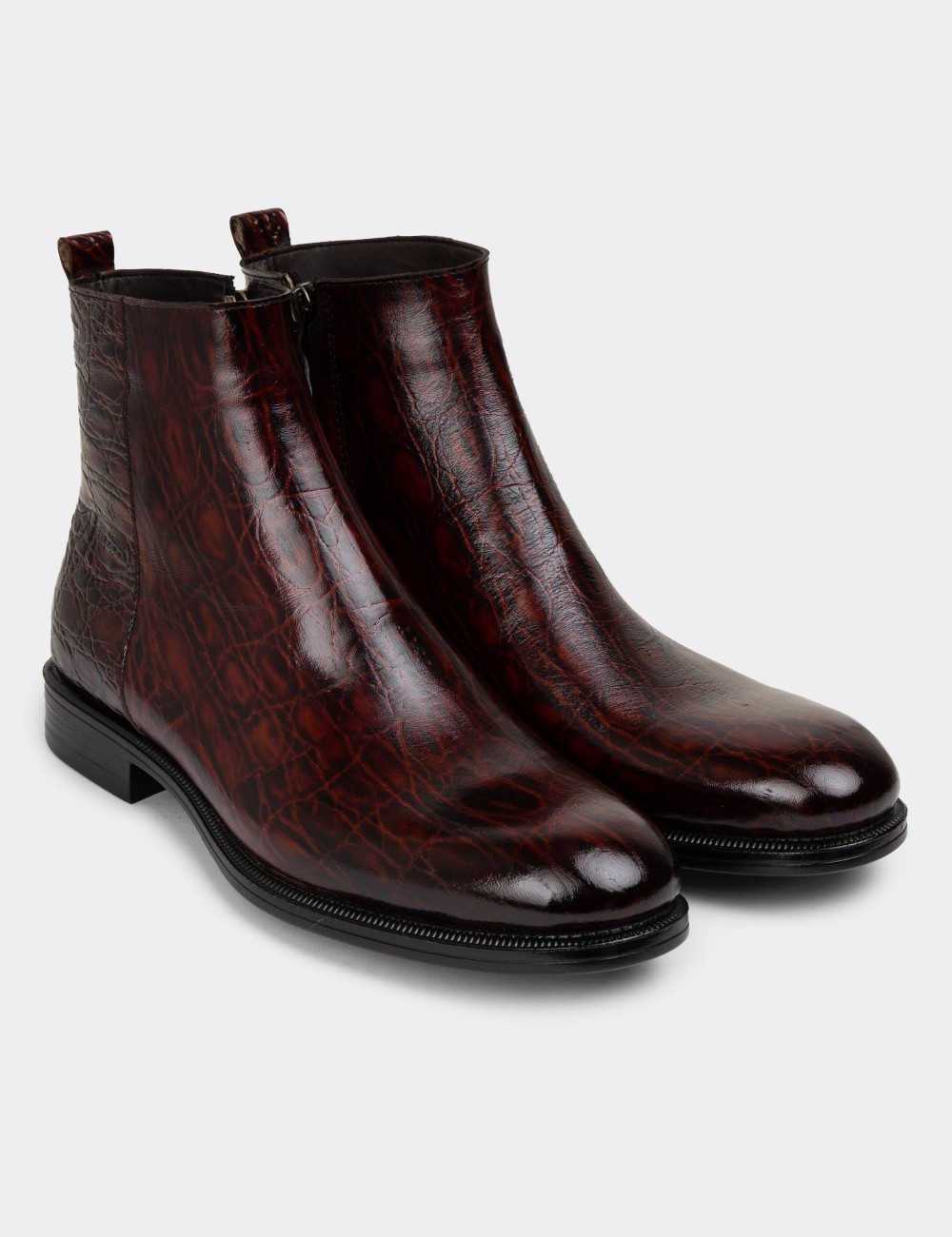 Burgundy Leather Boots - 01921MBRDC02