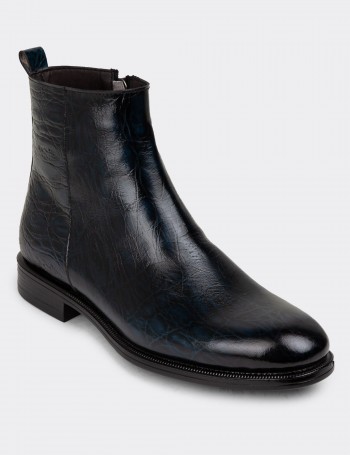 Navy Leather Chelsea Boots - 01921MLCVC03