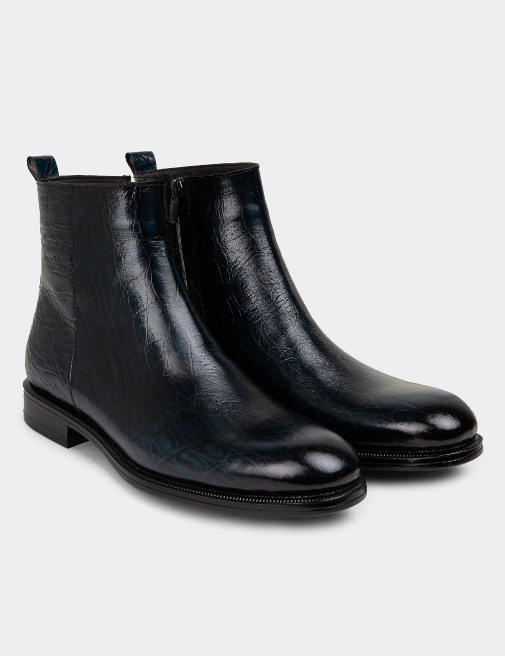 Navy Leather Chelsea Boots - 01921MLCVC03