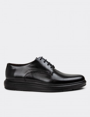 Black Leather Lace-up Shoes - 01932MSYHP01