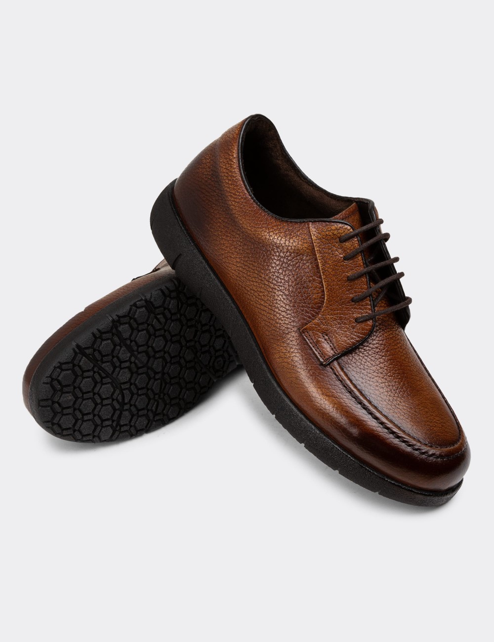 Tan Leather Lace-up Shoes - 01930MTBAC02