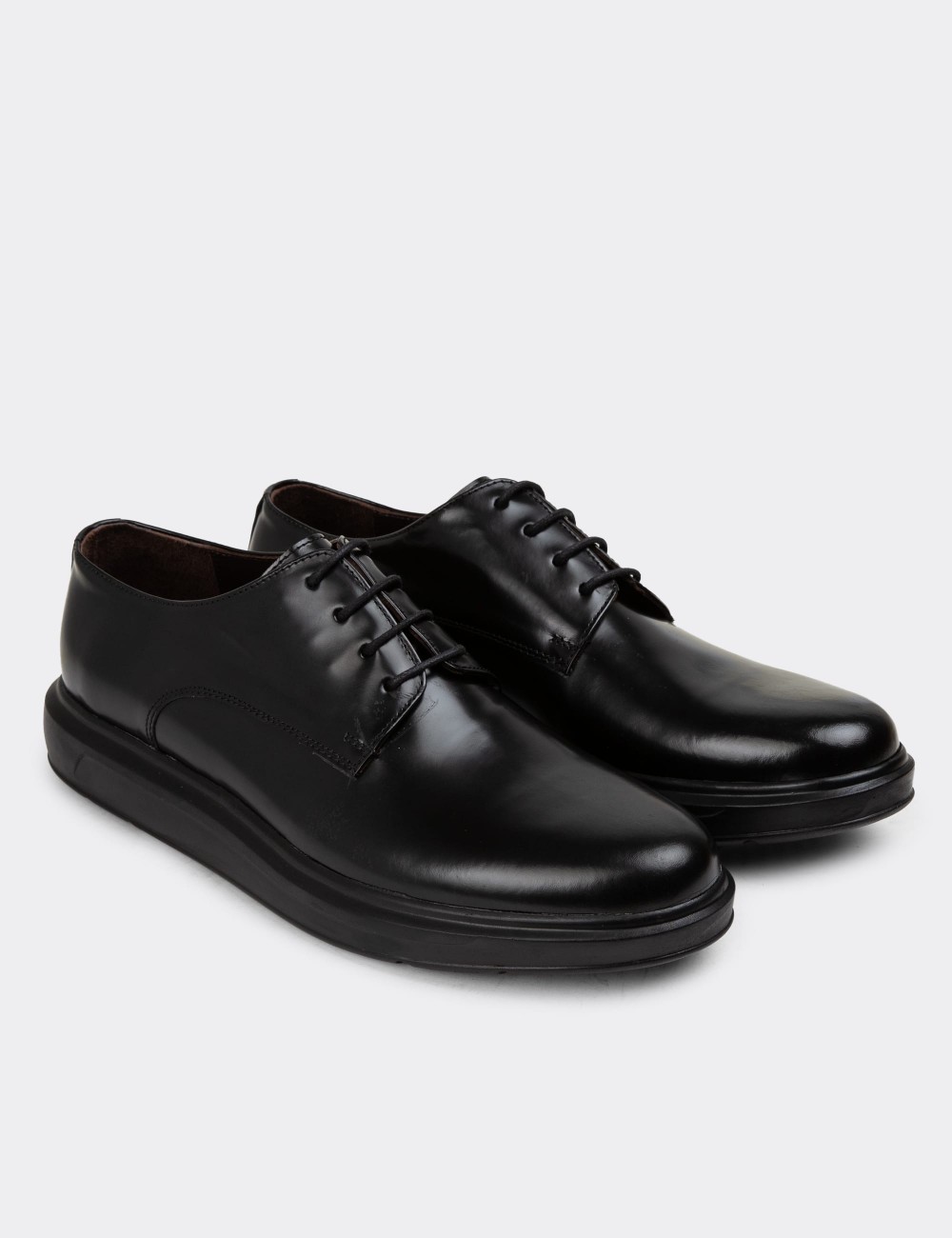 Black Leather Lace-up Shoes - 01932MSYHP01