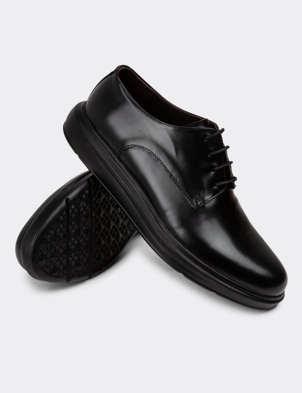 Black Leather Lace-up Shoes - 01932MSYHP01